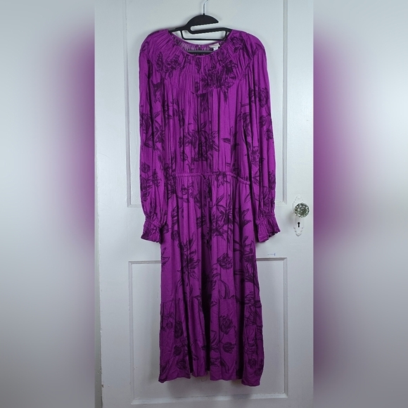 a new day Dresses & Skirts - A New Day Pink And Purple Cottagecore Victorian Midi Dress with Pockets Size L